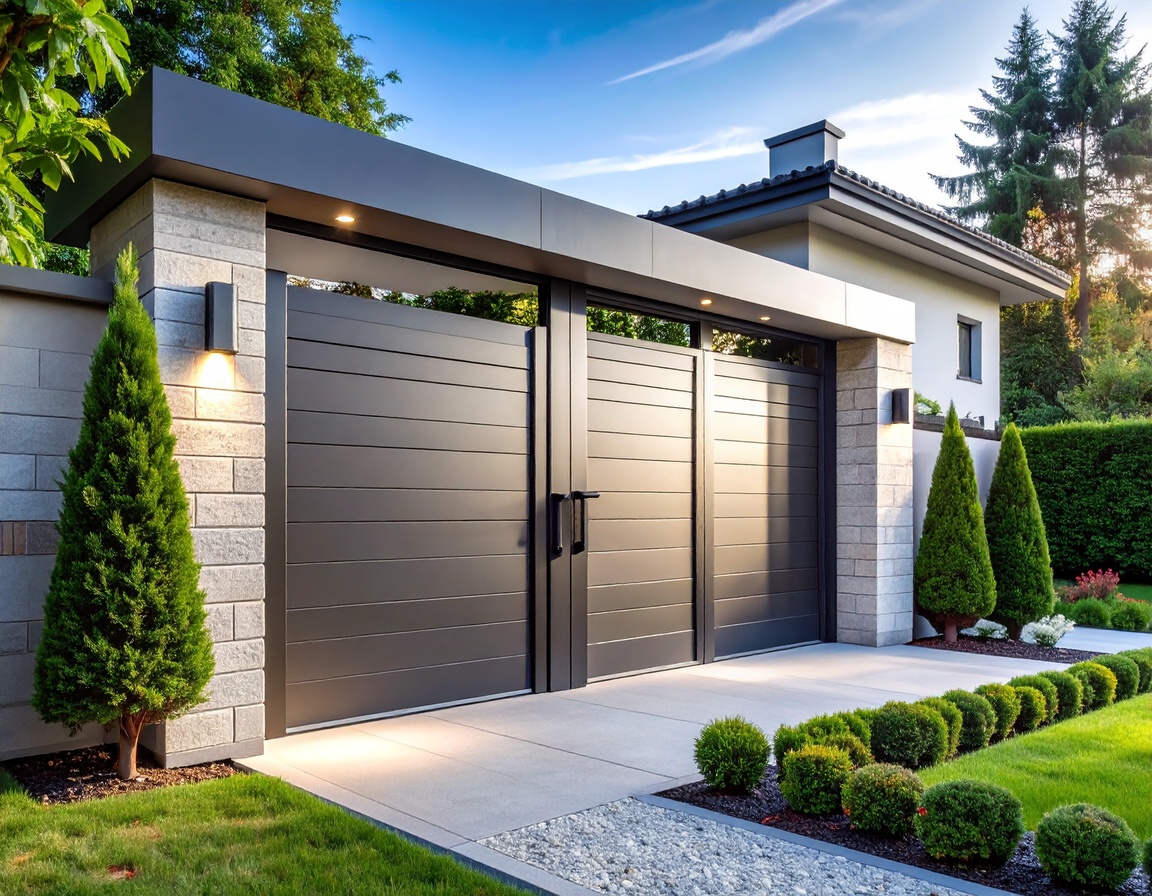Portón abatible automático de aluminio contemporáneo