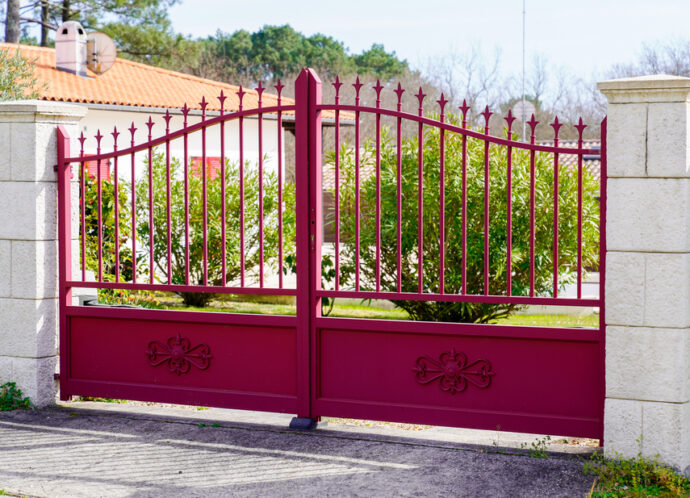 street suburb home red classic house or gate garden access